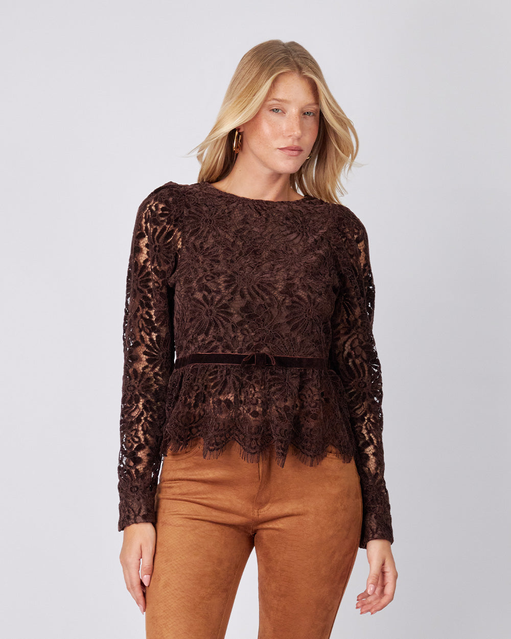 Chocolate Lace Blouse Bow