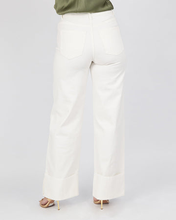 White Denim Pants With Folding Hem