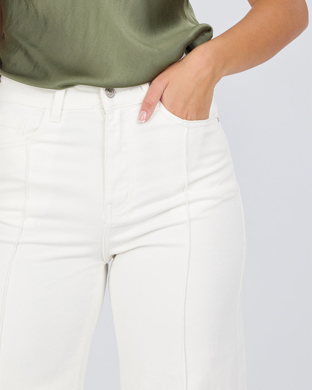 White Denim Pants With Folding Hem