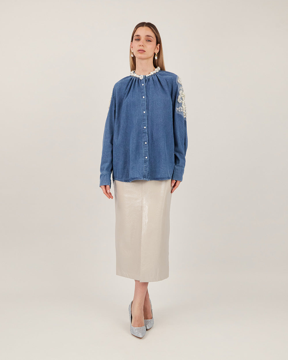 Ivory Vegan Leather Maxi Skirt