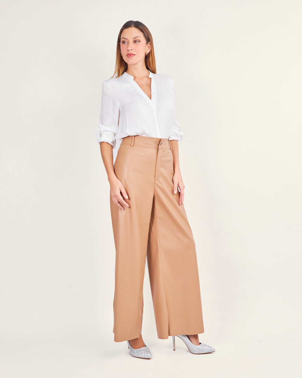 Camel wide-leg pants