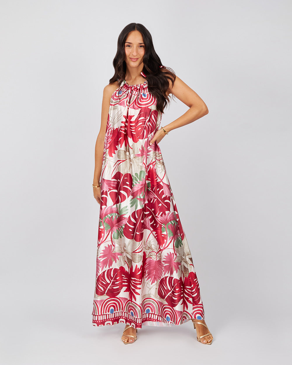 Cream Dress Burgundy Flowers