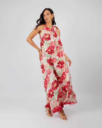 Cream Dress Red Flowers