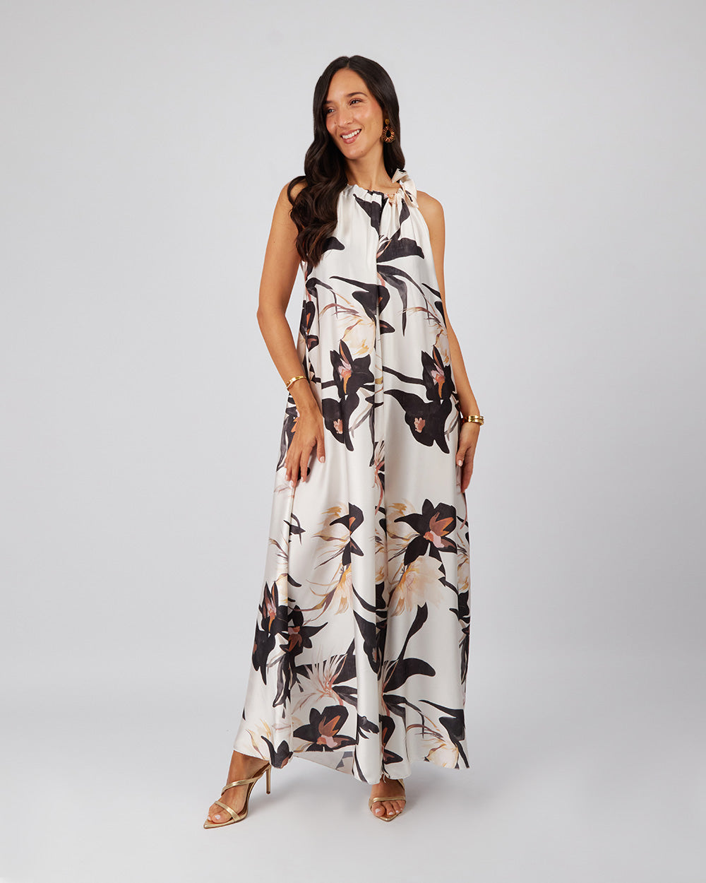 Cream Jumpsuit  Black Flowers