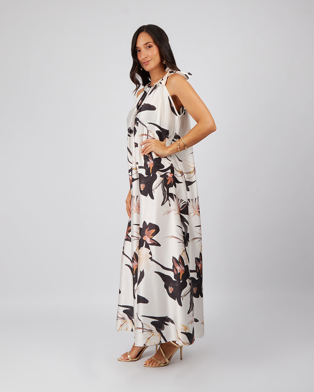 Cream Jumpsuit  Black Flowers