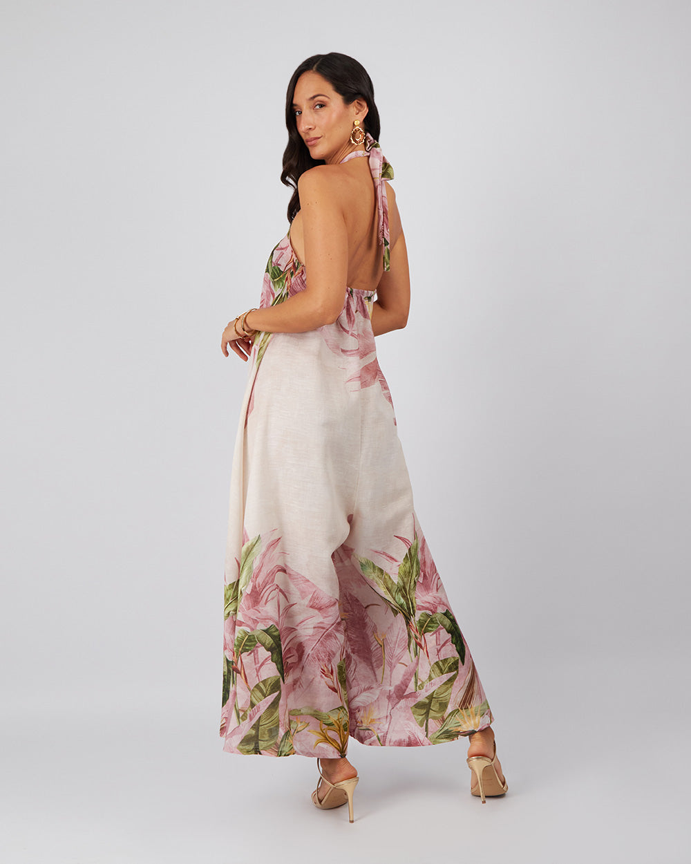 Cream Jumpsuit Pink Flowers