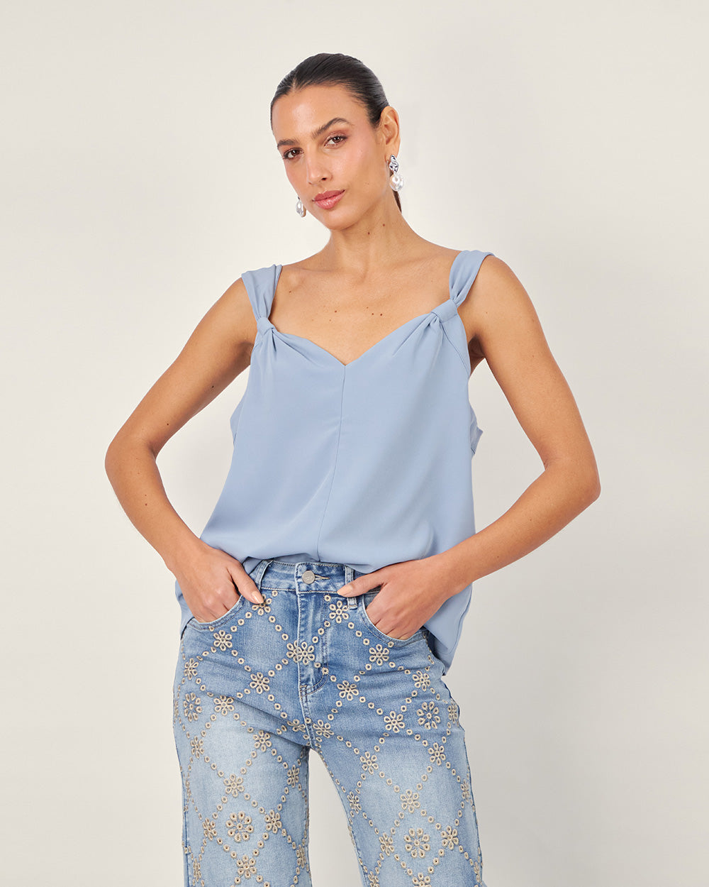 Light Blue V-Neck Tank Top