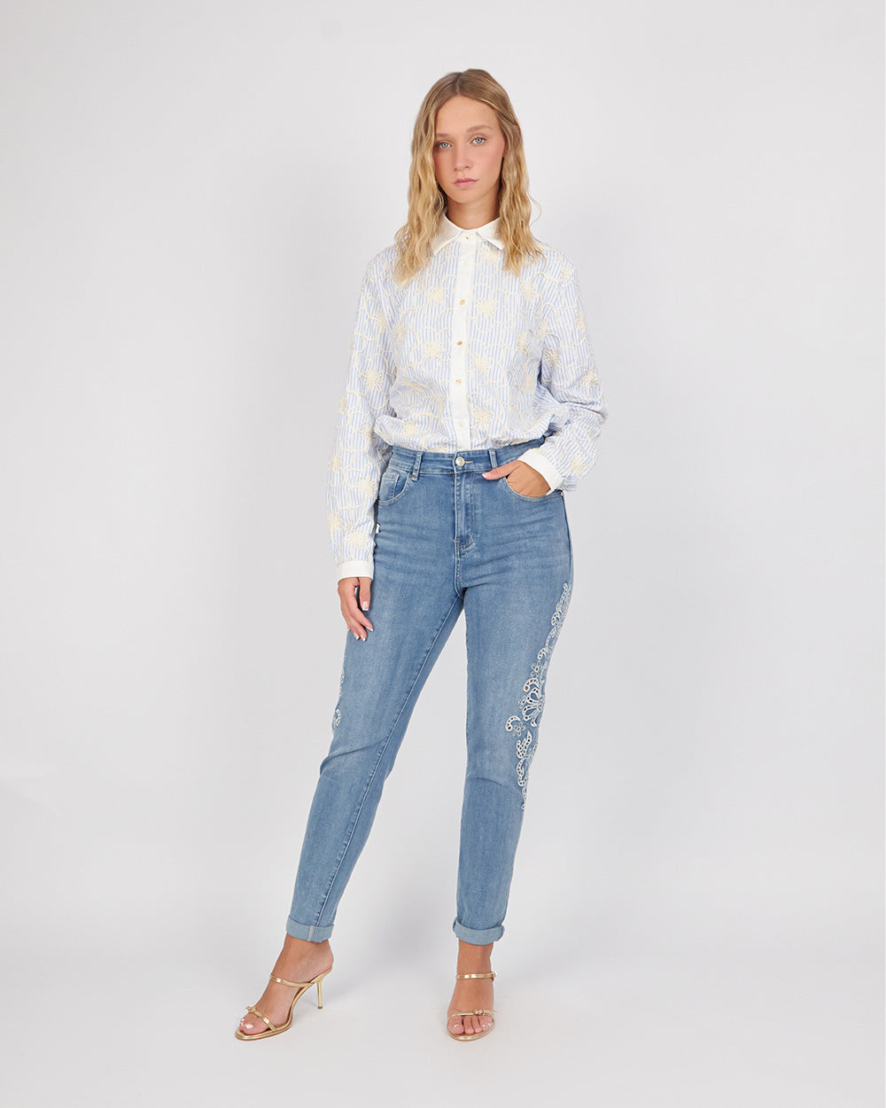 Light Blue Denim Straight-Leg Jeans