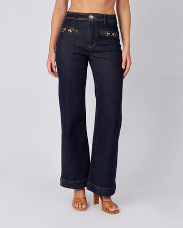 Blue Denim Pants Pocket Appliqué