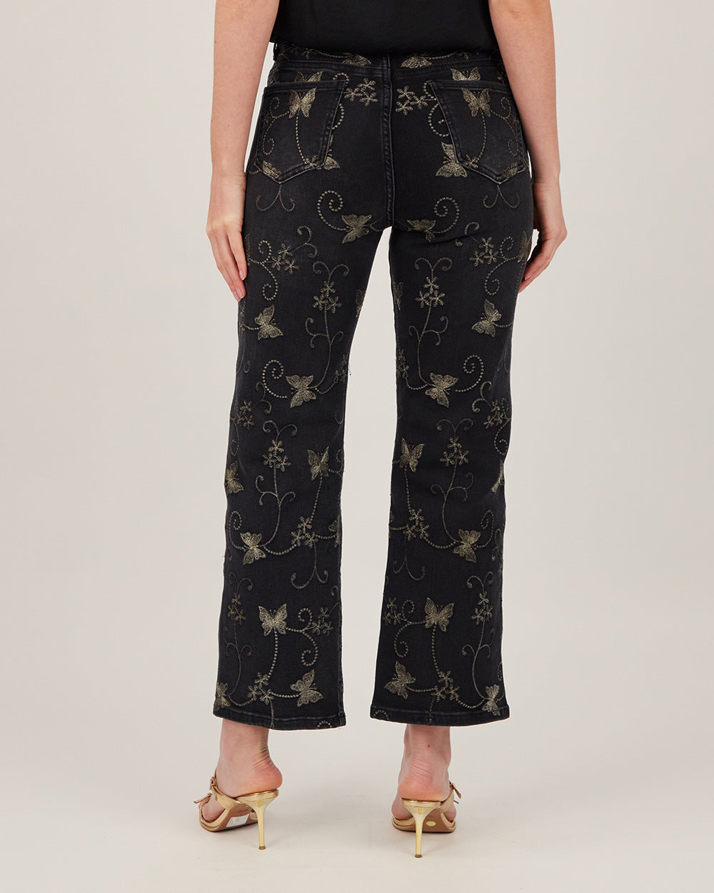 Black Denim Straight-Leg Butterfly Jeans