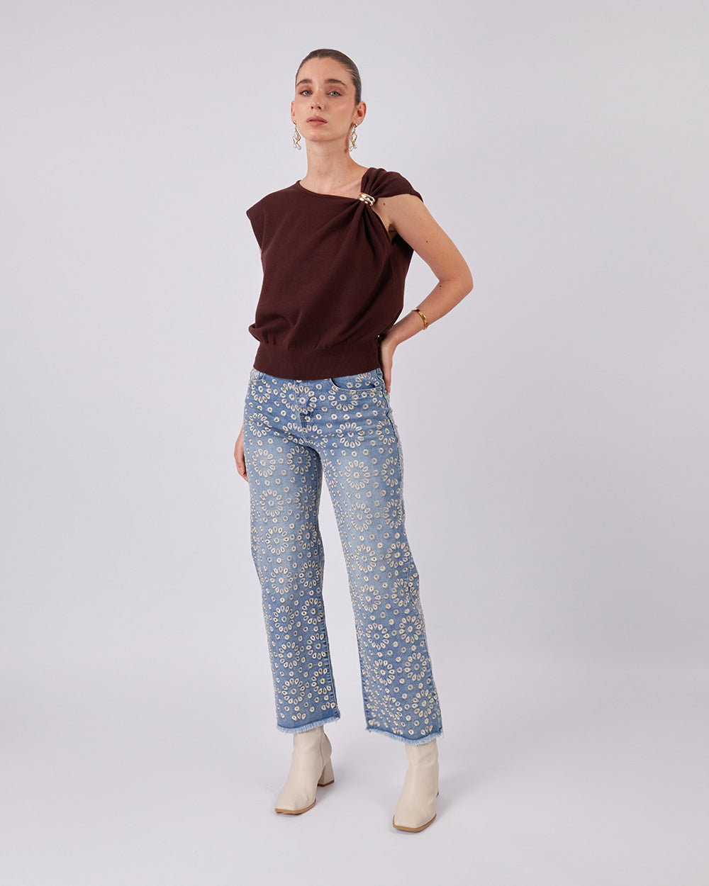 Embroidered Denim Light Blue Pants