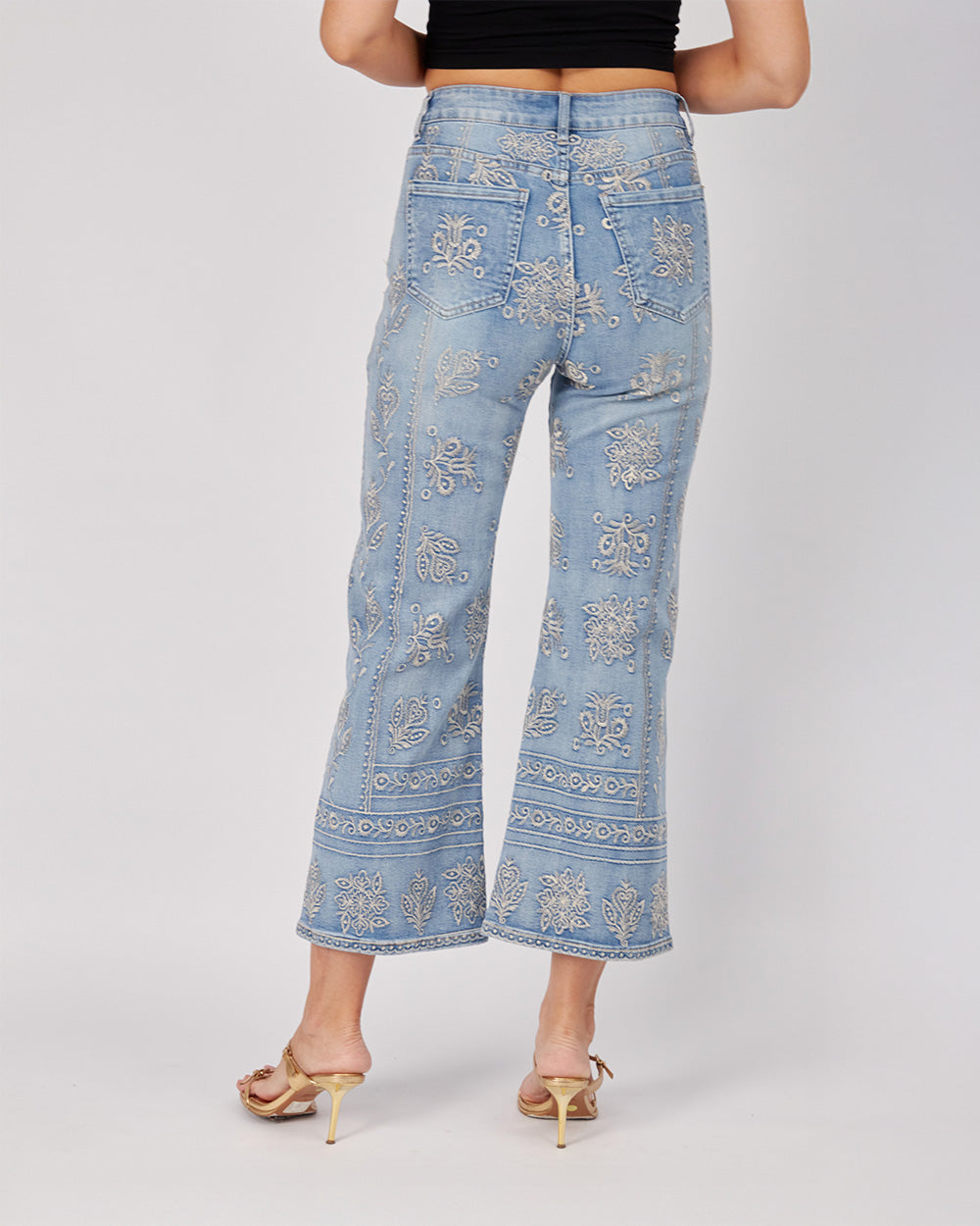 Light Blue Denim Pants Embroidered