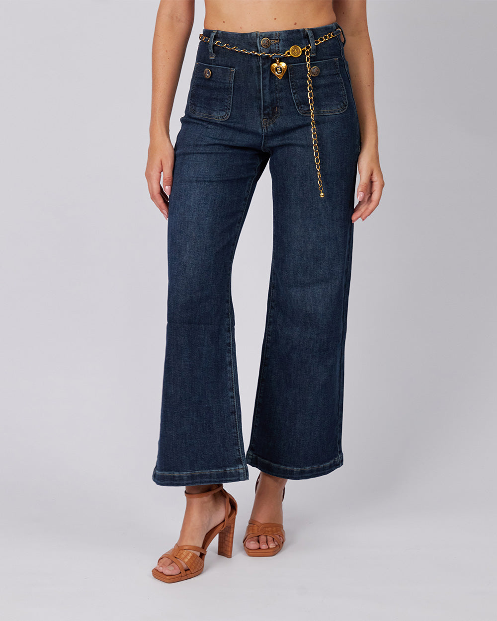 Blue Denim Pants Gold Belt