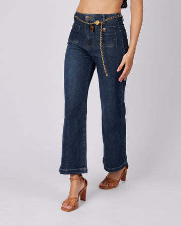 Blue Denim Pants Gold Belt