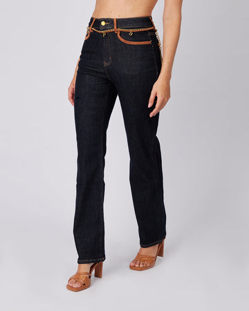 Blue Denim Pants Camel Trim