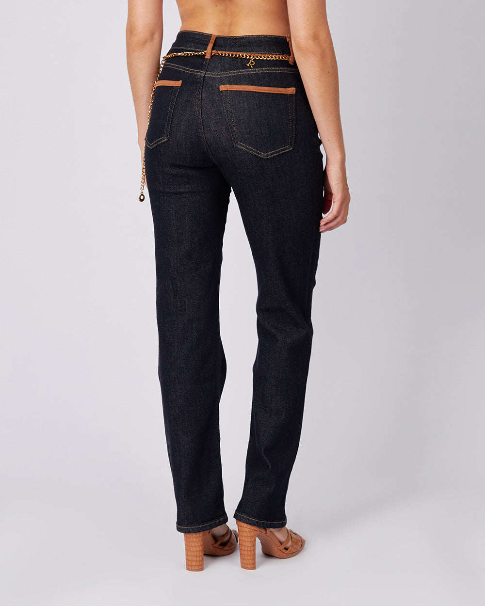 Blue Denim Pants Camel Trim