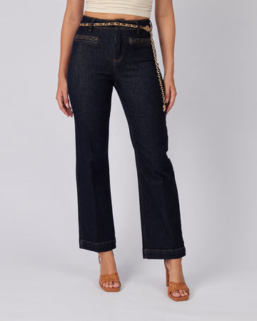 Blue Denim Pants Chain Pockets