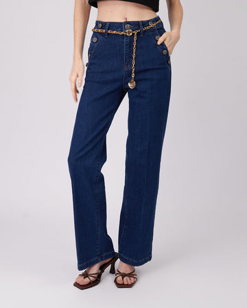 Blue Denim Pants Side Buttons