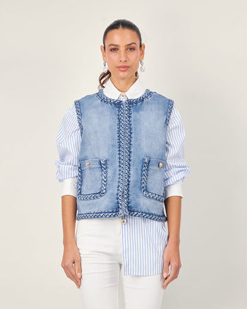 Light blue denim vest with round neck