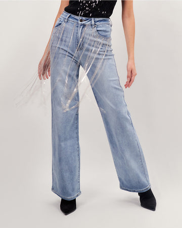 Rhinestone hanging strips light blue jeans