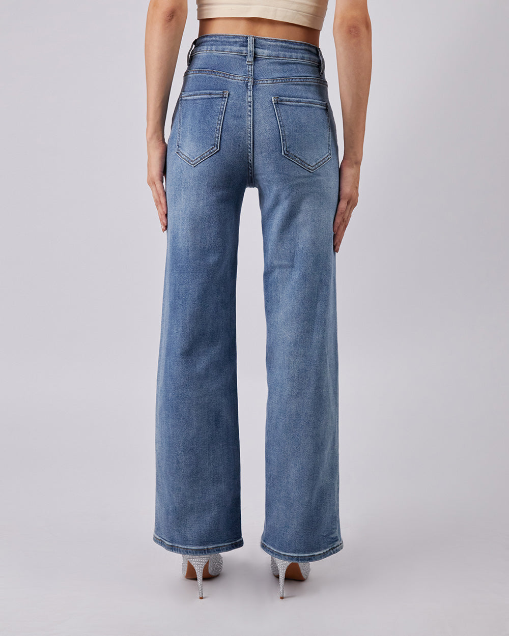 Blue Denim Pants Crystal Bloom