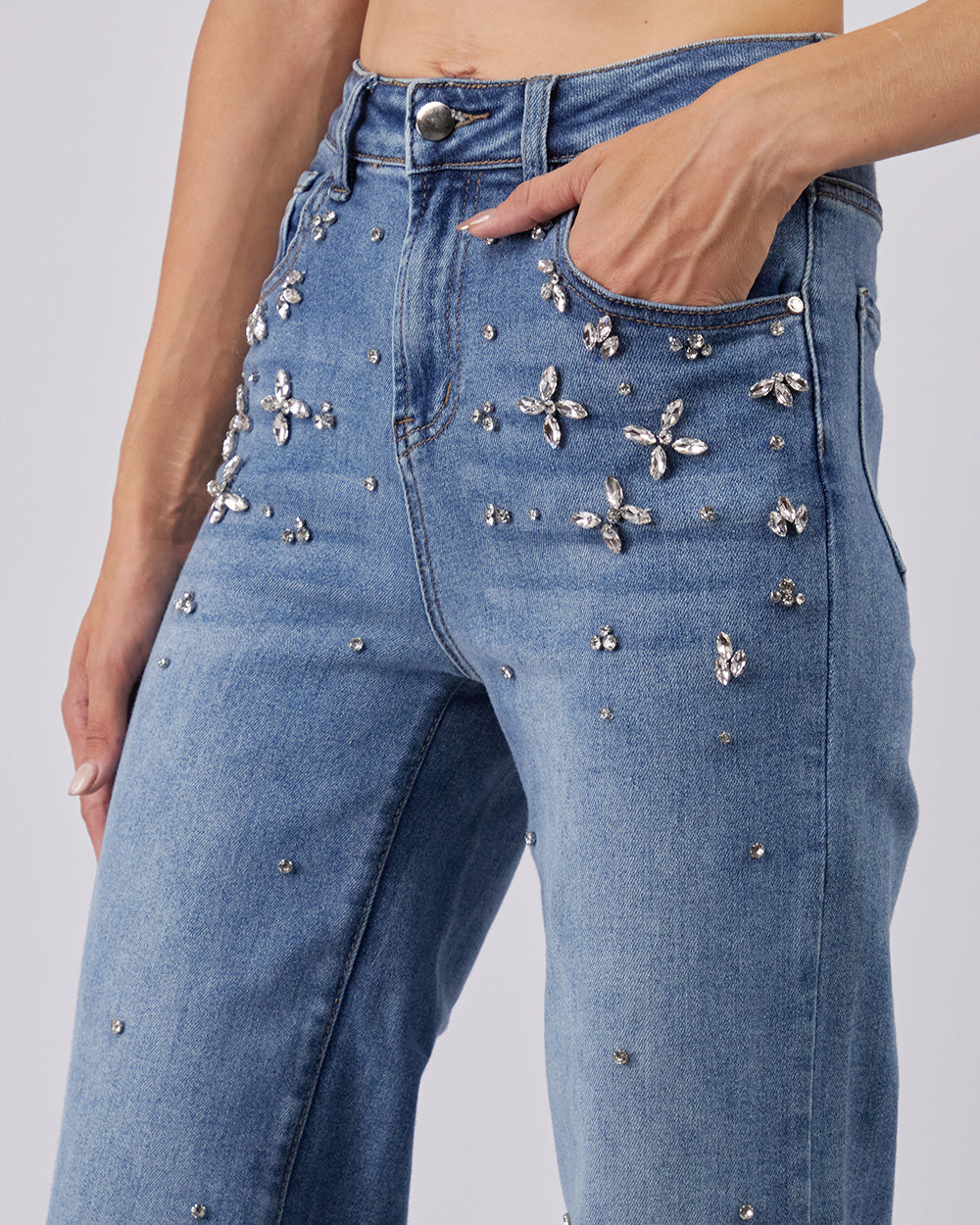 Blue Denim Pants Crystal Bloom