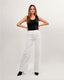 White denim with rhinestones straight leg pants