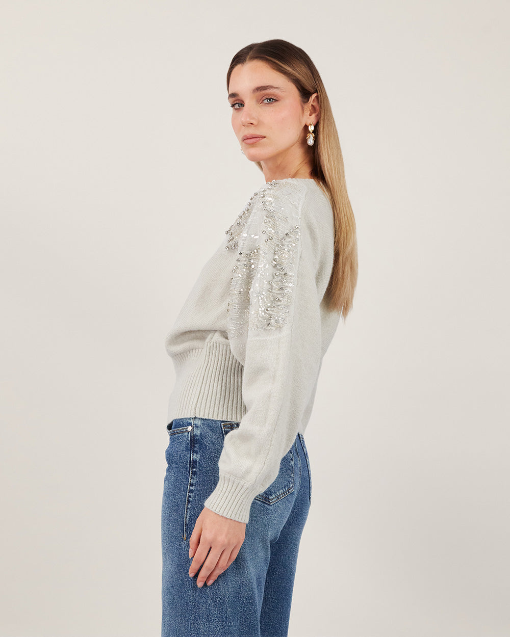 Taupe Knit V-Neck Sweater