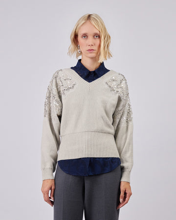 Taupe Knitted Sweater With Appliqué