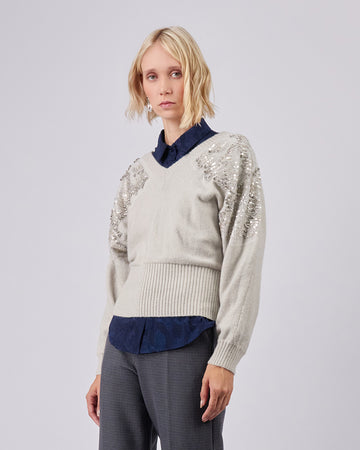 Taupe Knitted Sweater With Appliqué