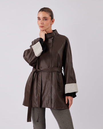 Brown Vegan Leather Coat