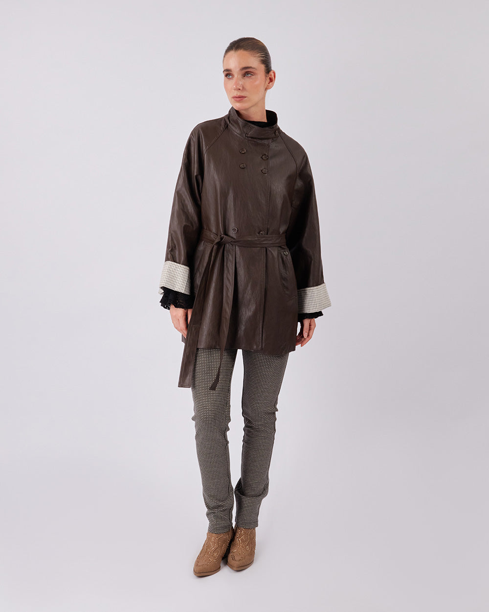 Brown Vegan Leather Coat