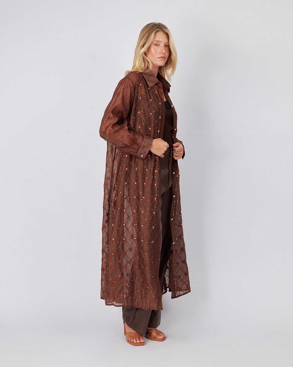 Brown Shirt Dress Rhinestones