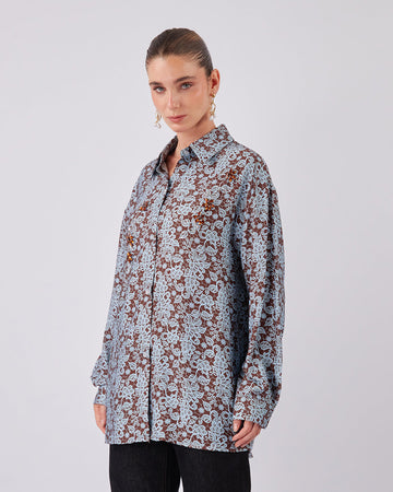 Brown And Light Blue Blouse Sparkle