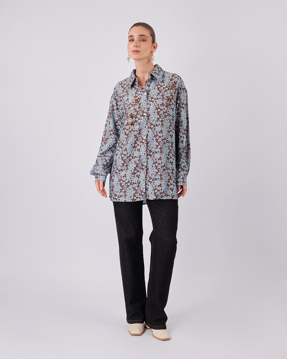Brown And Light Blue Blouse Sparkle