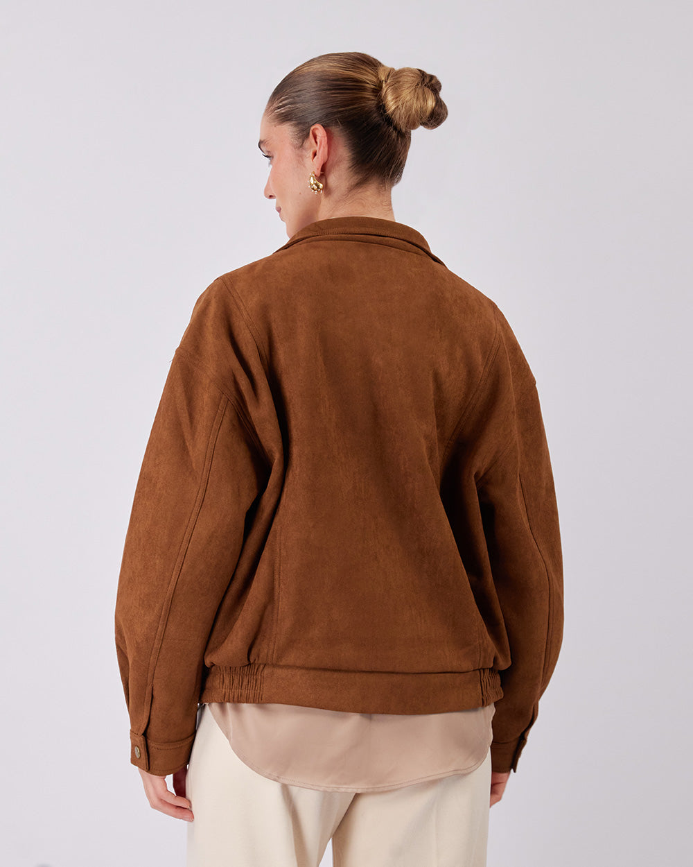 Camel Suede Bomber Jacket