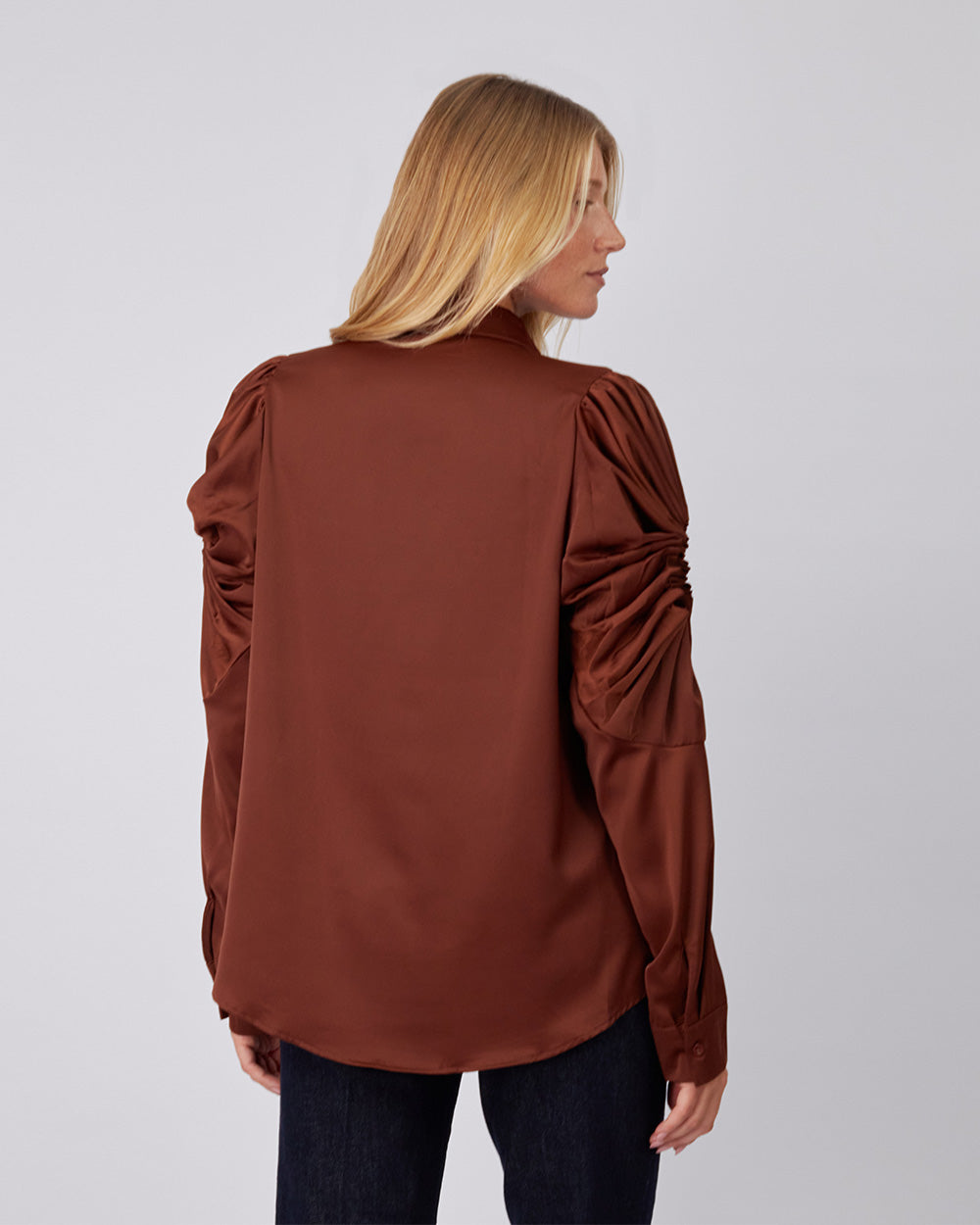 Brown Blouse Pleated Detail