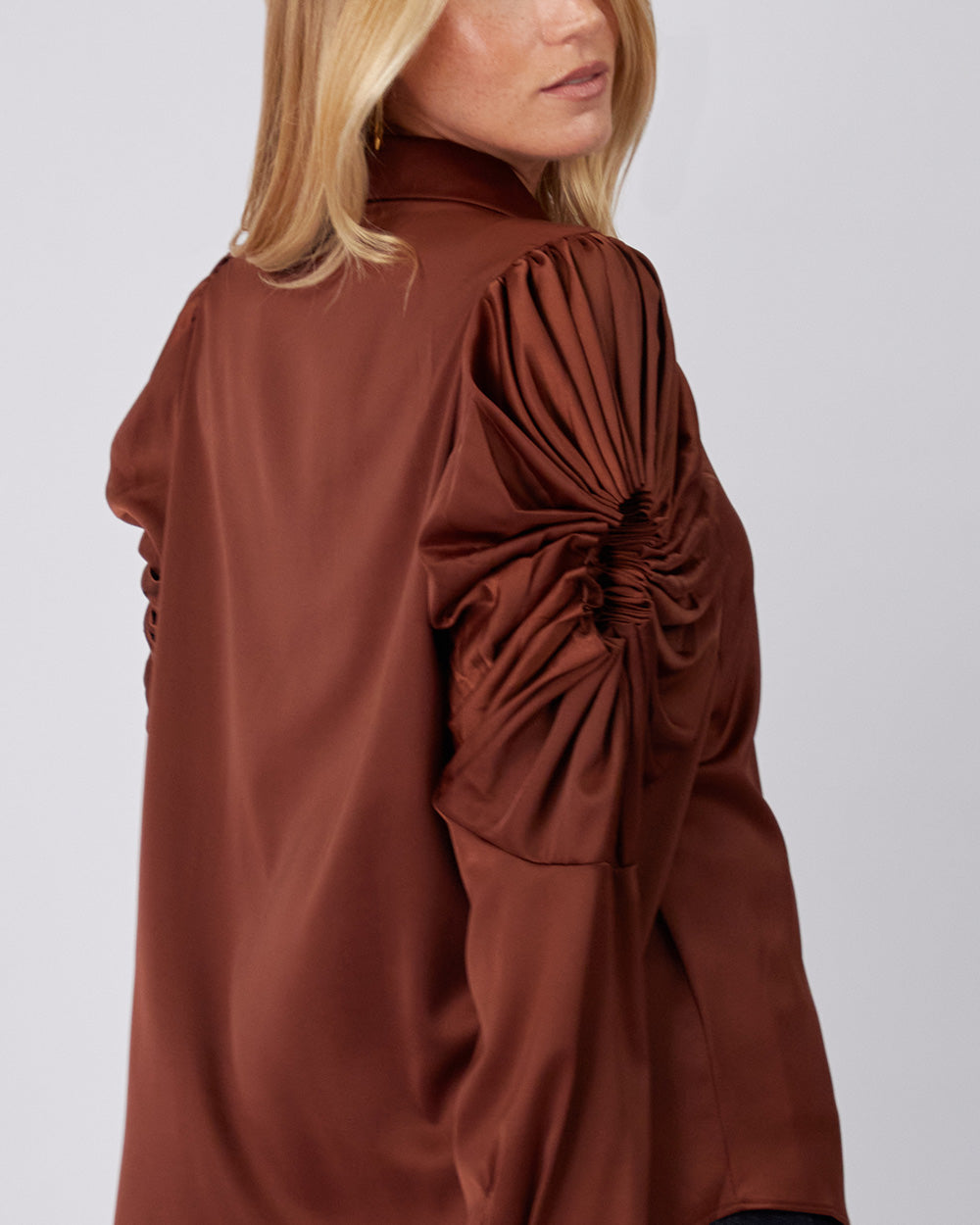 Brown Blouse Pleated Detail