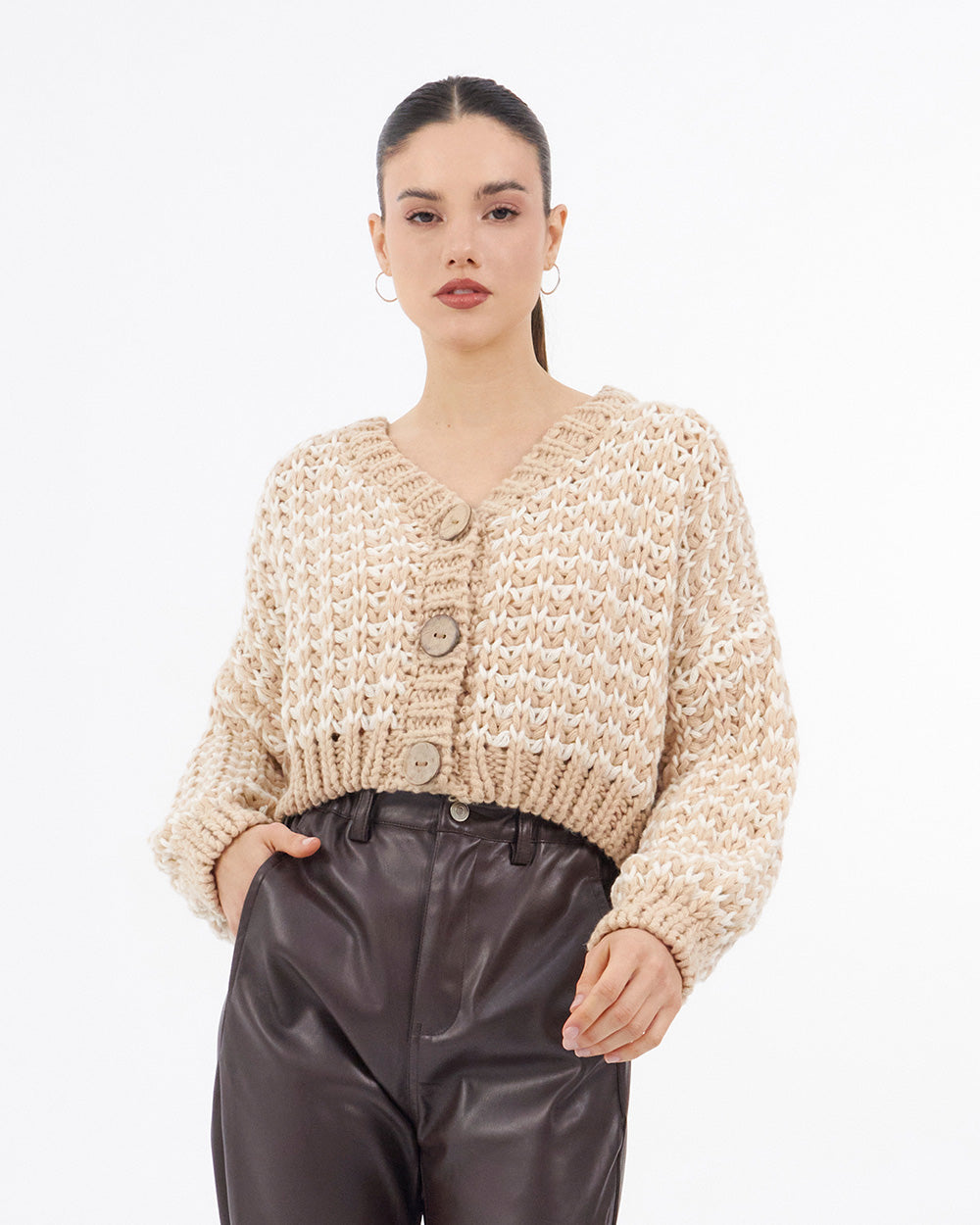 Beige Crop Cardigan