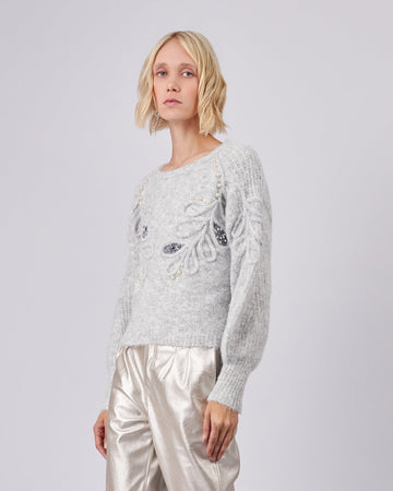 Grey Knitted Sweater With Applications
