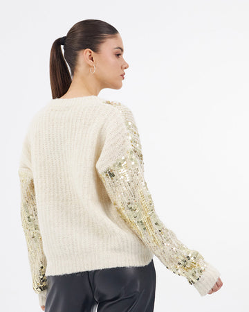 Cream Gold Sequin Sweater