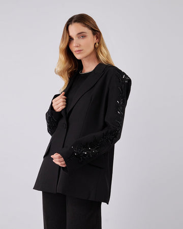 Black Blazer Leaf Appliqués