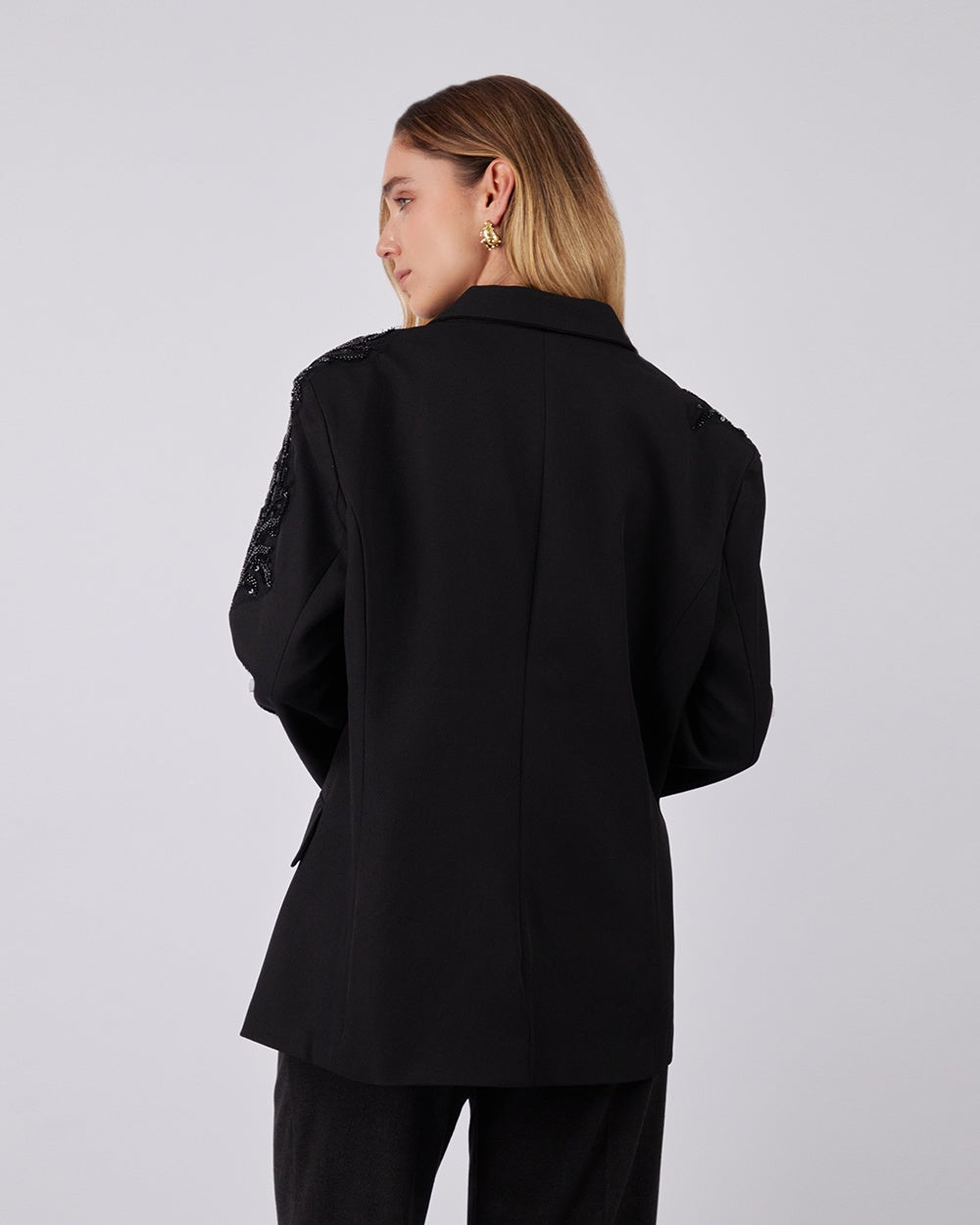 Black Blazer Leaf Appliqués