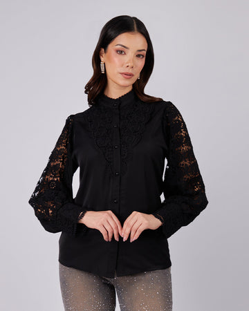Black Nehru-Collar Blouse