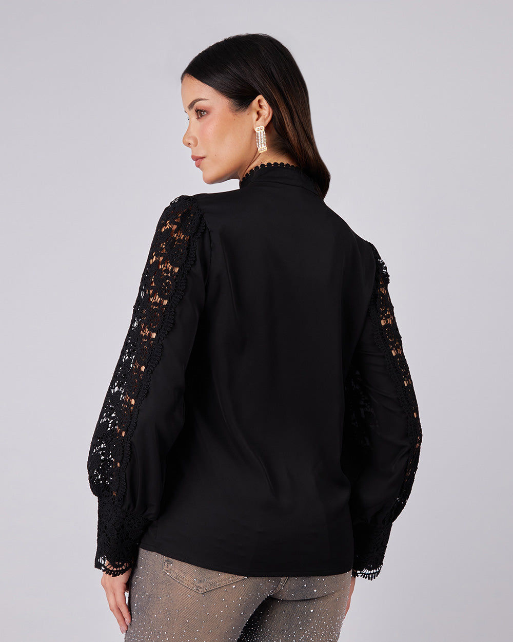 Black Nehru-Collar Blouse