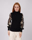 Black Knitted Sweater Embroidered Sleeves