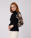 Black Knitted Sweater Embroidered Sleeves