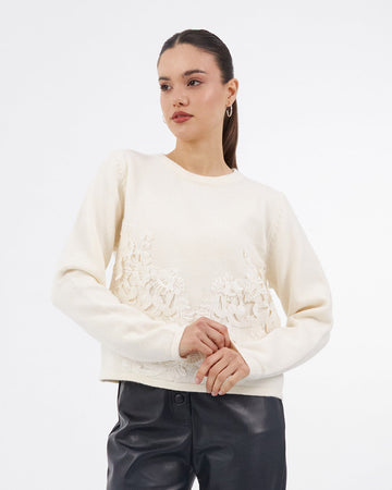 Cream 3D Floral Sweater