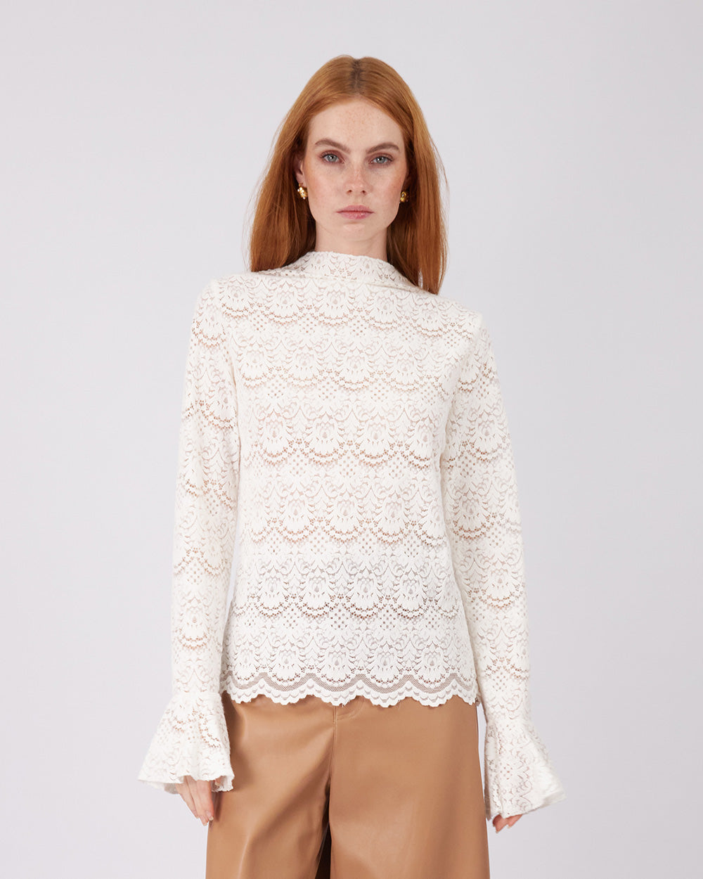 White Lace Blouse High Neck