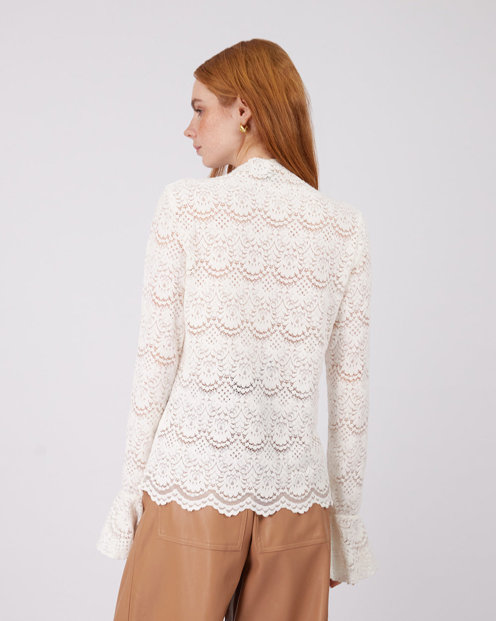 White Lace Blouse High Neck